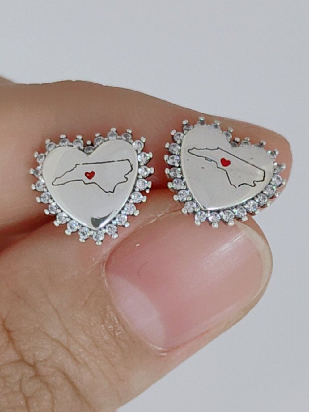 North Carolina Map Earring Stud Earrings Exclusive Designed Jewelry S925 Silver